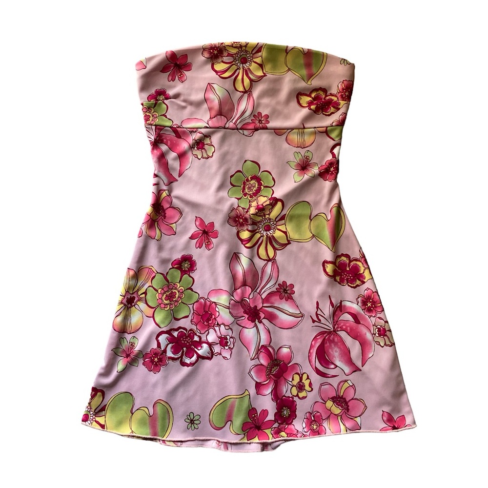 Vintage Strapless Floral Mini Dress
